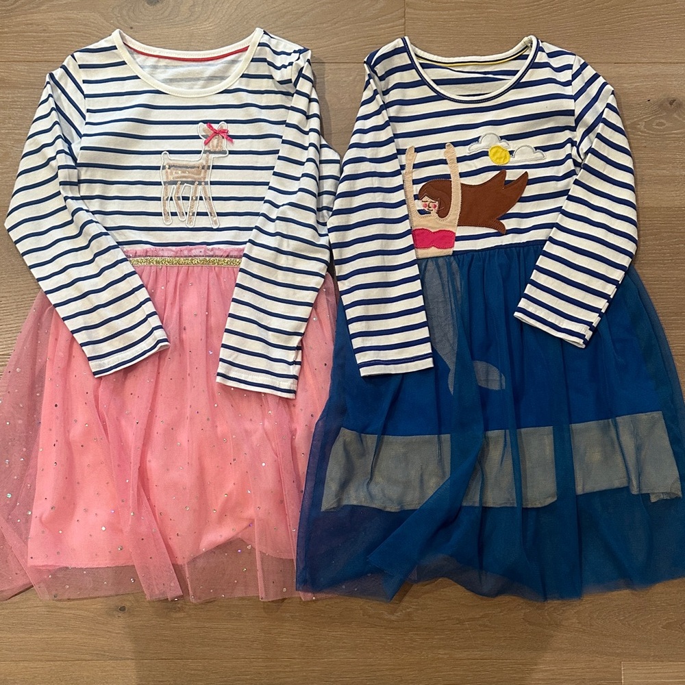 Girls' Striped Long-Sleeve Tulle Dress - Pink / Navy